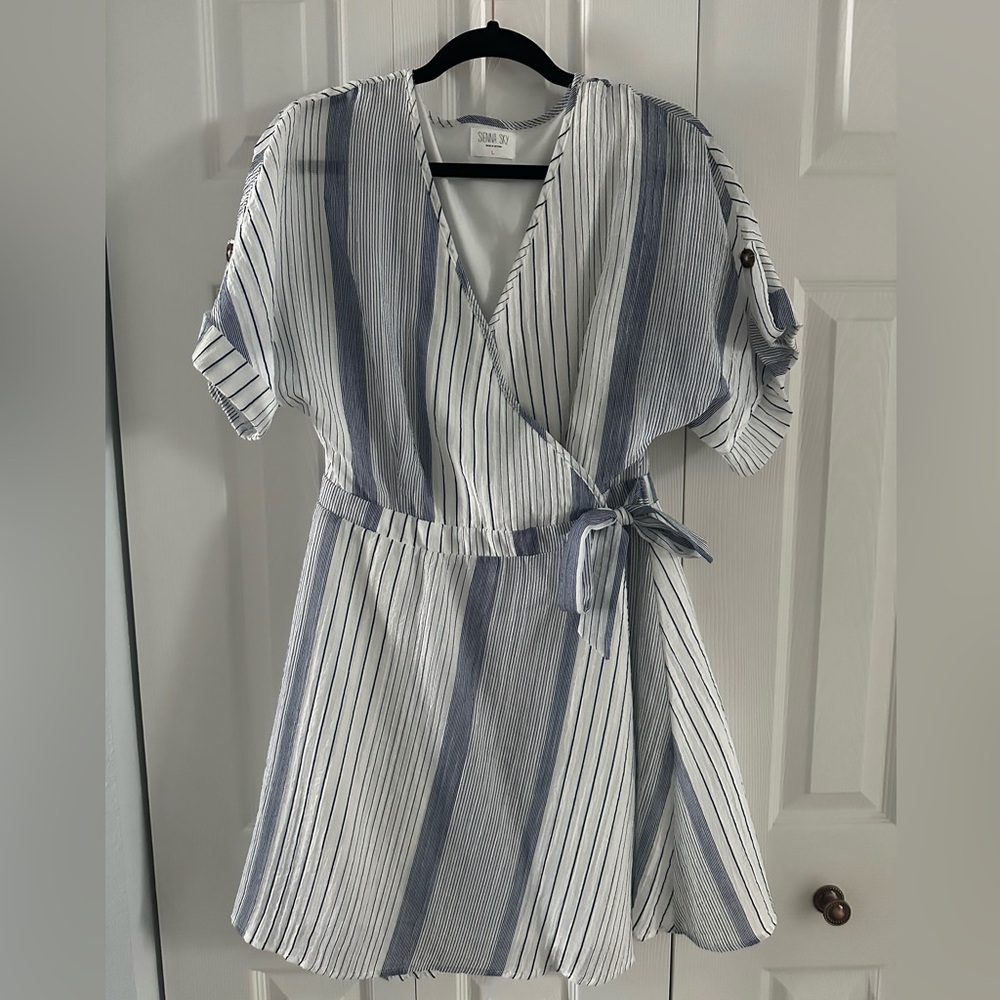 Sienna Sky Blue and White Striped Midi Dress